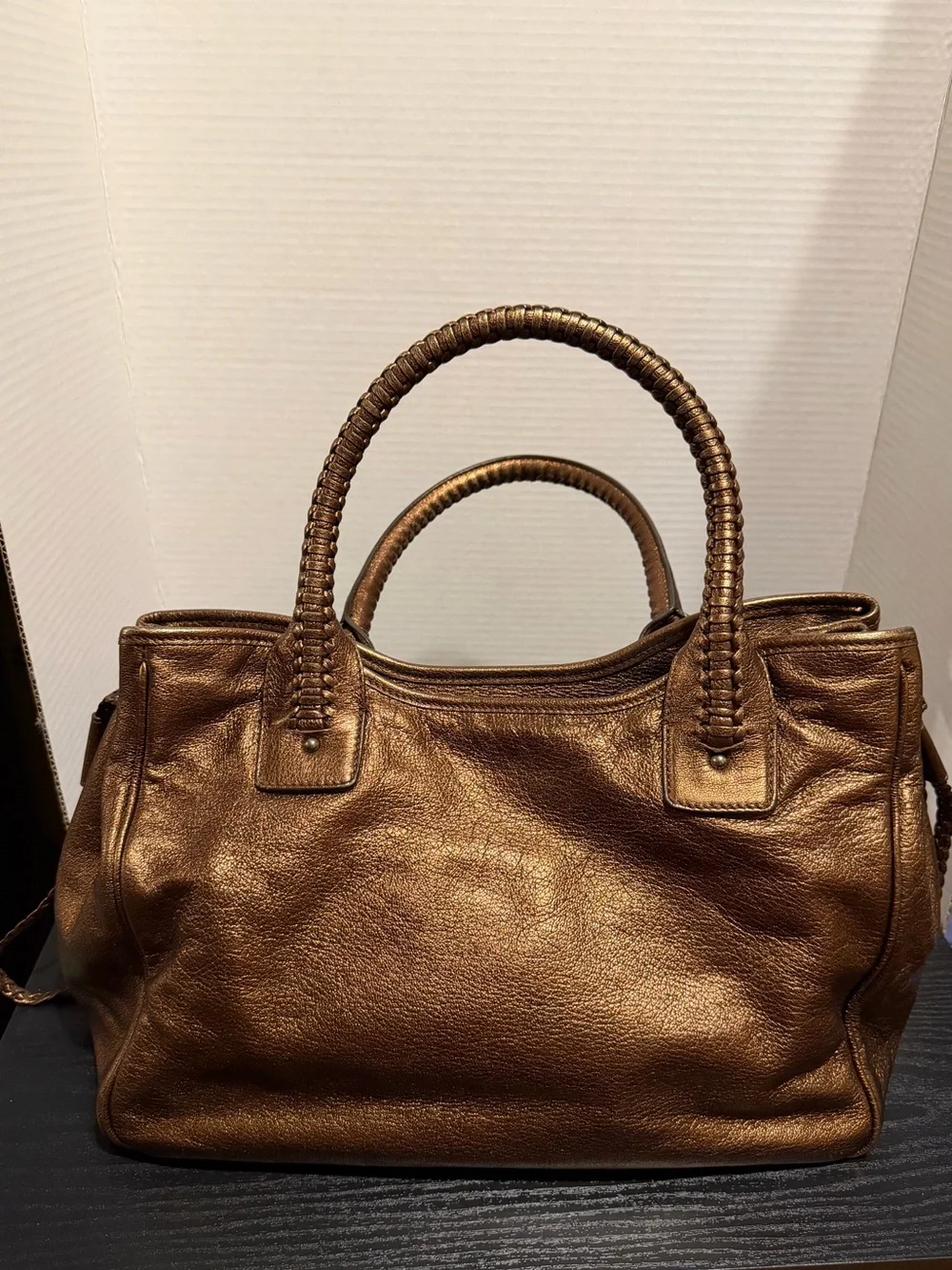 Salvatore Ferragamo Metallic Bronze Leather Satchel